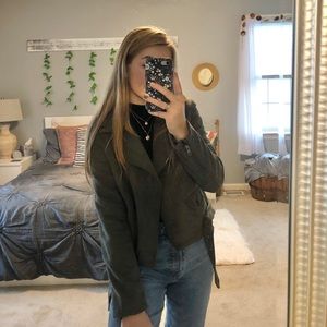 Forever 21 olive green belted moto jacket